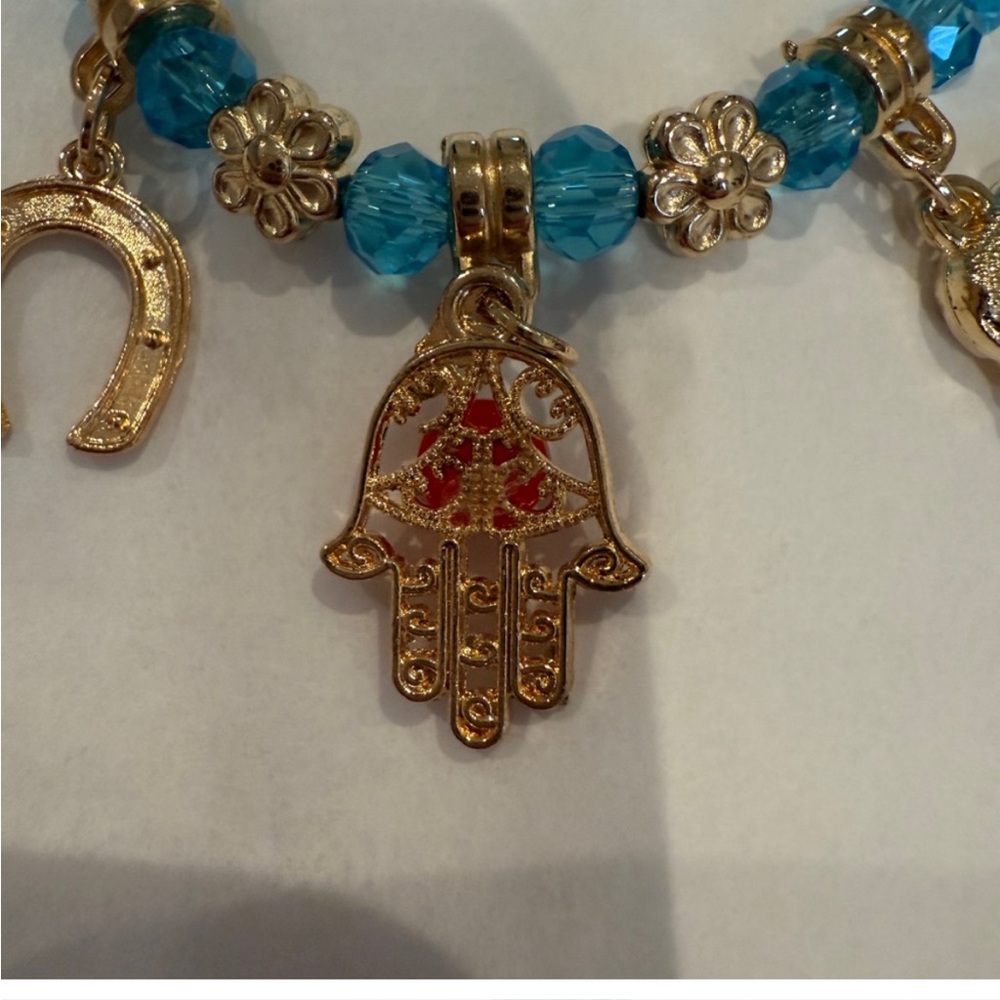 Gold and Blue Charm Fashion Bracelet - Picture 2 of 2